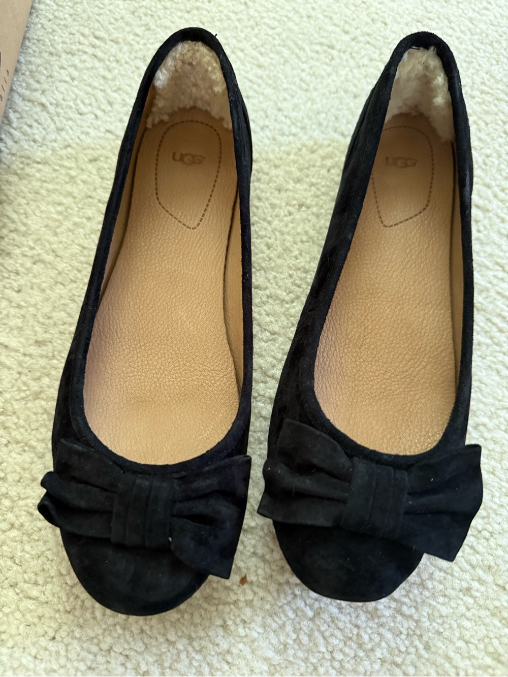 UGG Black Suede Bow Ballet Flats